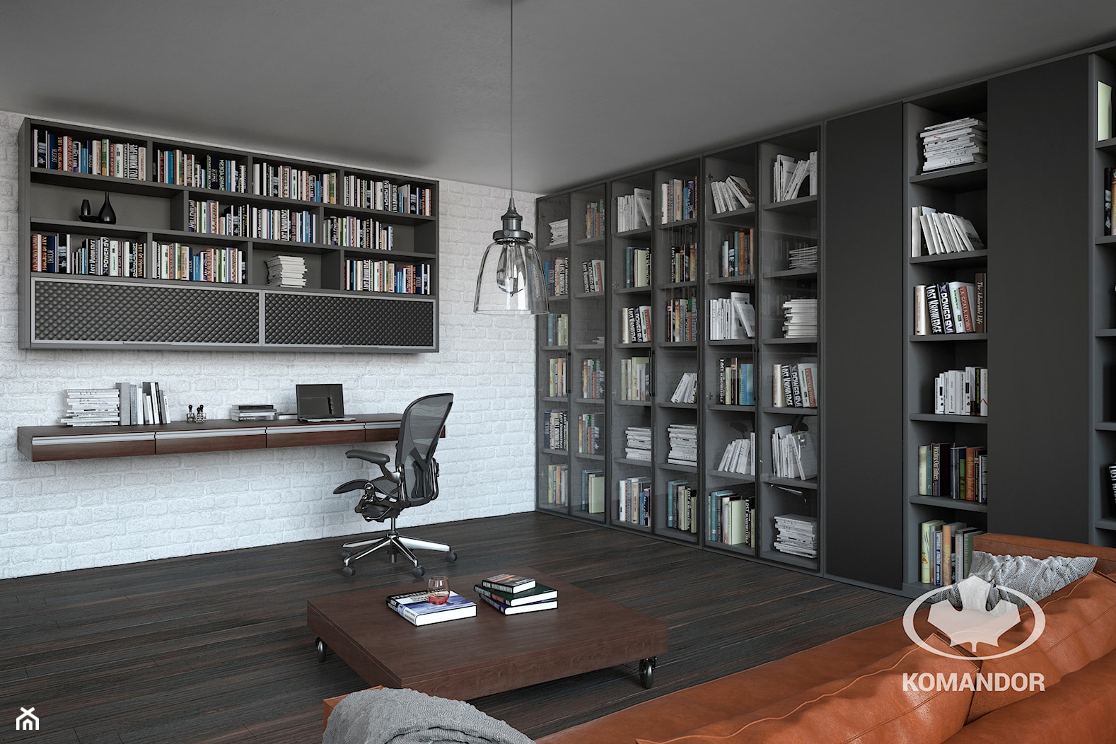 Komandor - Salon połączony z domowym biurem - zdjęcie od Komandor - Wnętrza z Charakterem - Homebook