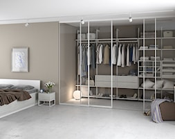 Sypialnia KOMANDOR - Duża szara sypialnia z garderobą, styl minimalistyczny - zdjęcie od Komandor - Wnętrza z Charakterem - Homebook