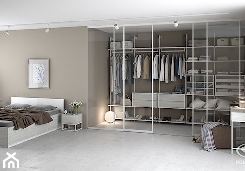Sypialnia KOMANDOR - Duża szara sypialnia z garderobą, styl minimalistyczny - zdjęcie od Komandor - Wnętrza z Charakterem
