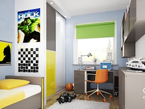 Pokój młodzieżowy KOMANDOR - Średni biały niebieski pokój dziecka dla dziecka dla nastolatka dla chłopca dla dziewczynki, styl nowoczesny - zdjęcie od Komandor - Wnętrza z Charakterem