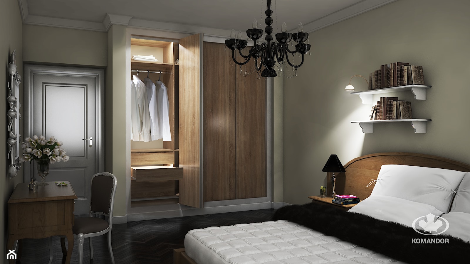 Sypialnia KOMANDOR - Średnia beżowa z biurkiem sypialnia, styl tradycyjny - zdjęcie od Komandor - Wnętrza z Charakterem - Homebook