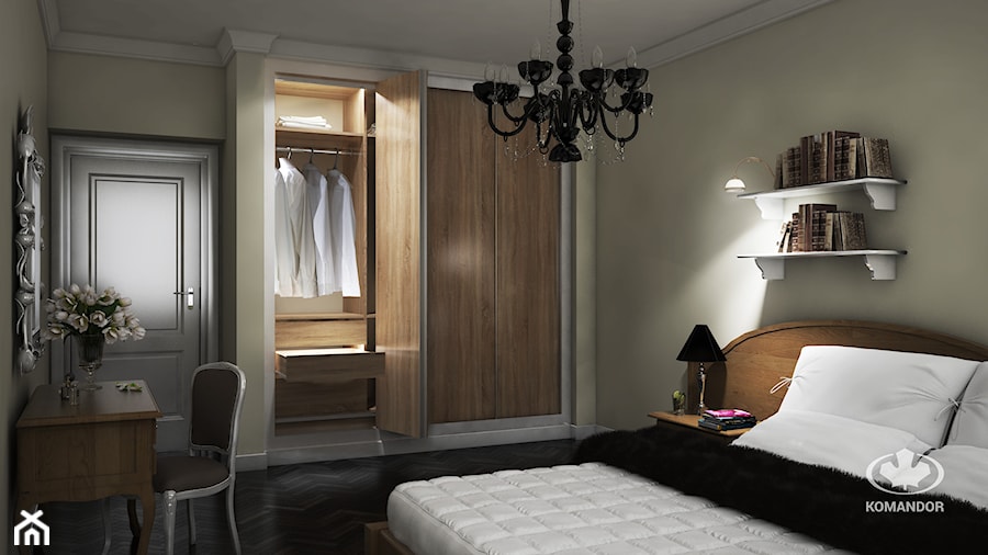 Sypialnia KOMANDOR - Średnia beżowa z biurkiem sypialnia, styl tradycyjny - zdjęcie od Komandor - Wnętrza z Charakterem