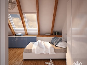 Sypialnia KOMANDOR - Średnia biała sypialnia na poddaszu, styl skandynawski - zdjęcie od Komandor - Wnętrza z Charakterem
