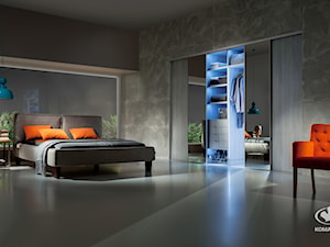 Sypialnia z łóżkiem i szafą z drzwiami przesuwnymi - zdjęcie od Komandor - Wnętrza z Charakterem