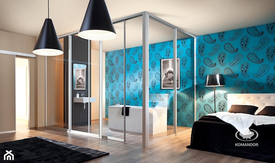 Łazienka KOMANDOR - Duża sypialnia z łazienką, styl nowoczesny - zdjęcie od Komandor - Wnętrza z Charakterem