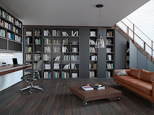 Biuro - Duże w osobnym pomieszczeniu z sofą z zabudowanym biurkiem białe biuro, styl nowoczesny - zdjęcie od Komandor - Wnętrza z Charakterem