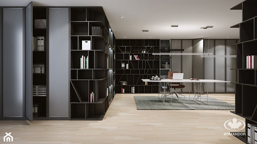 Biuro - Duże szare biuro, styl nowoczesny - zdjęcie od Komandor - Wnętrza z Charakterem
