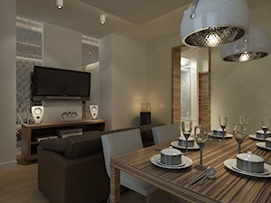 Metamorfoza mieszkania w kamienicy w Warszawie - Średnia beżowa jadalnia w salonie, styl nowoczesny - zdjęcie od Mirage Studio