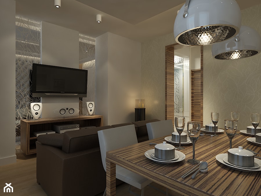 Metamorfoza mieszkania w kamienicy w Warszawie - Średnia beżowa jadalnia w salonie, styl nowoczesny - zdjęcie od Mirage Studio