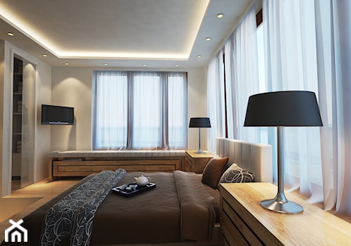Apartament na Mokotowie - Duża beżowa biała sypialnia z garderobą, styl glamour - zdjęcie od Mirage Studio
