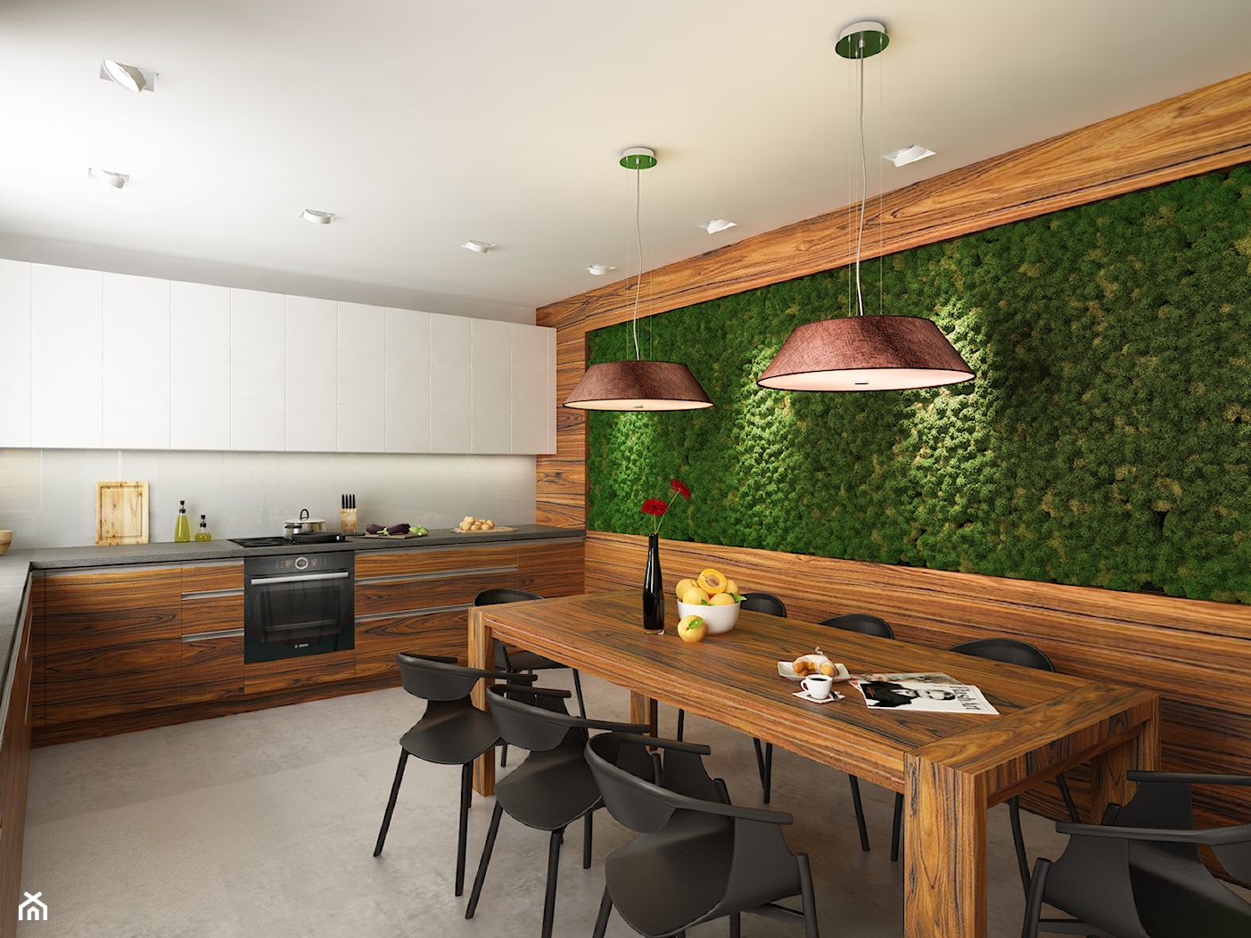 Kuchnia z zieloną ścianą z... leśnego mchu - Kuchnia, styl nowoczesny - zdjęcie od Mirage Studio - Homebook
