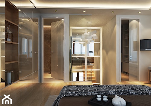 Apartament na Mokotowie - Średnia szara sypialnia, styl glamour - zdjęcie od Mirage Studio