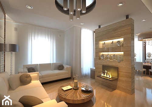Apartament na Mokotowie - Średni biały salon z jadalnią, styl glamour - zdjęcie od Mirage Studio