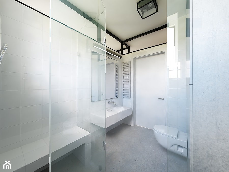 Z loftową nutą - Średnia bez okna z lustrem z punktowym oświetleniem łazienka, styl industrialny - zdjęcie od Mirage Studio