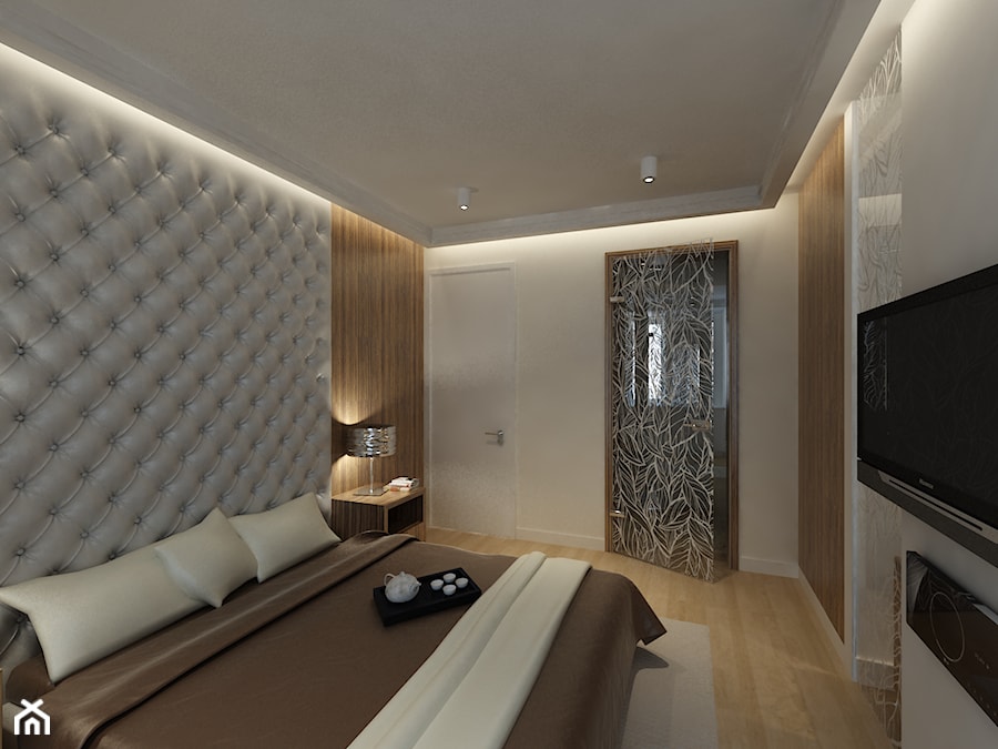 Metamorfoza mieszkania w kamienicy w Warszawie - Średnia beżowa sypialnia z łazienką, styl nowoczesny - zdjęcie od Mirage Studio