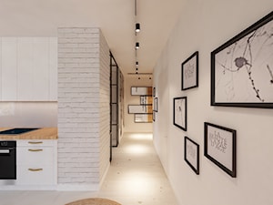 W klimacie białych cegieł - Mały biały salon z kuchnią z jadalnią, styl skandynawski - zdjęcie od Mirage Studio