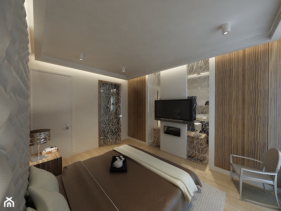 Metamorfoza mieszkania w kamienicy w Warszawie - Duża beżowa sypialnia, styl nowoczesny - zdjęcie od Mirage Studio