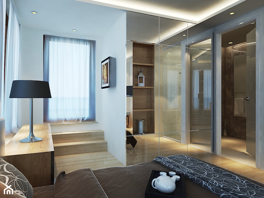 Apartament na Mokotowie - Średnia biała sypialnia z łazienką, styl glamour - zdjęcie od Mirage Studio