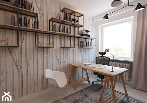 W klimacie białych cegieł - Małe białe biuro, styl skandynawski - zdjęcie od Mirage Studio