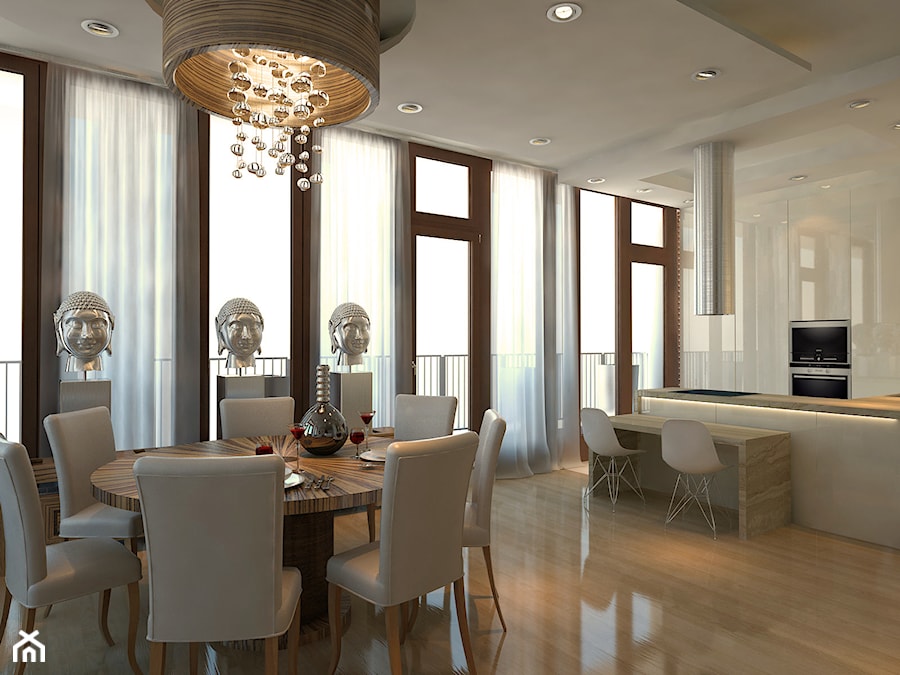 Apartament na Mokotowie - Duża jadalnia jako osobne pomieszczenie, styl glamour - zdjęcie od Mirage Studio