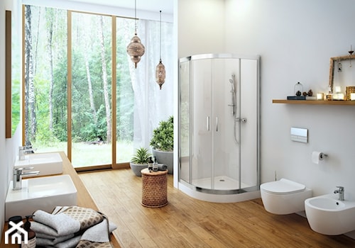Brodziki - Średnia z dwoma umywalkami łazienka z oknem, styl nowoczesny - zdjęcie od EXCELLENT