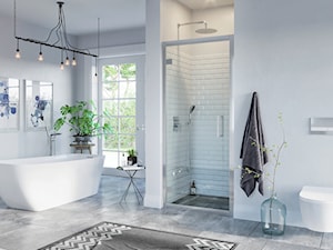 Kabiny i parawany - Duża jako pokój kąpielowy łazienka z oknem, styl skandynawski - zdjęcie od EXCELLENT