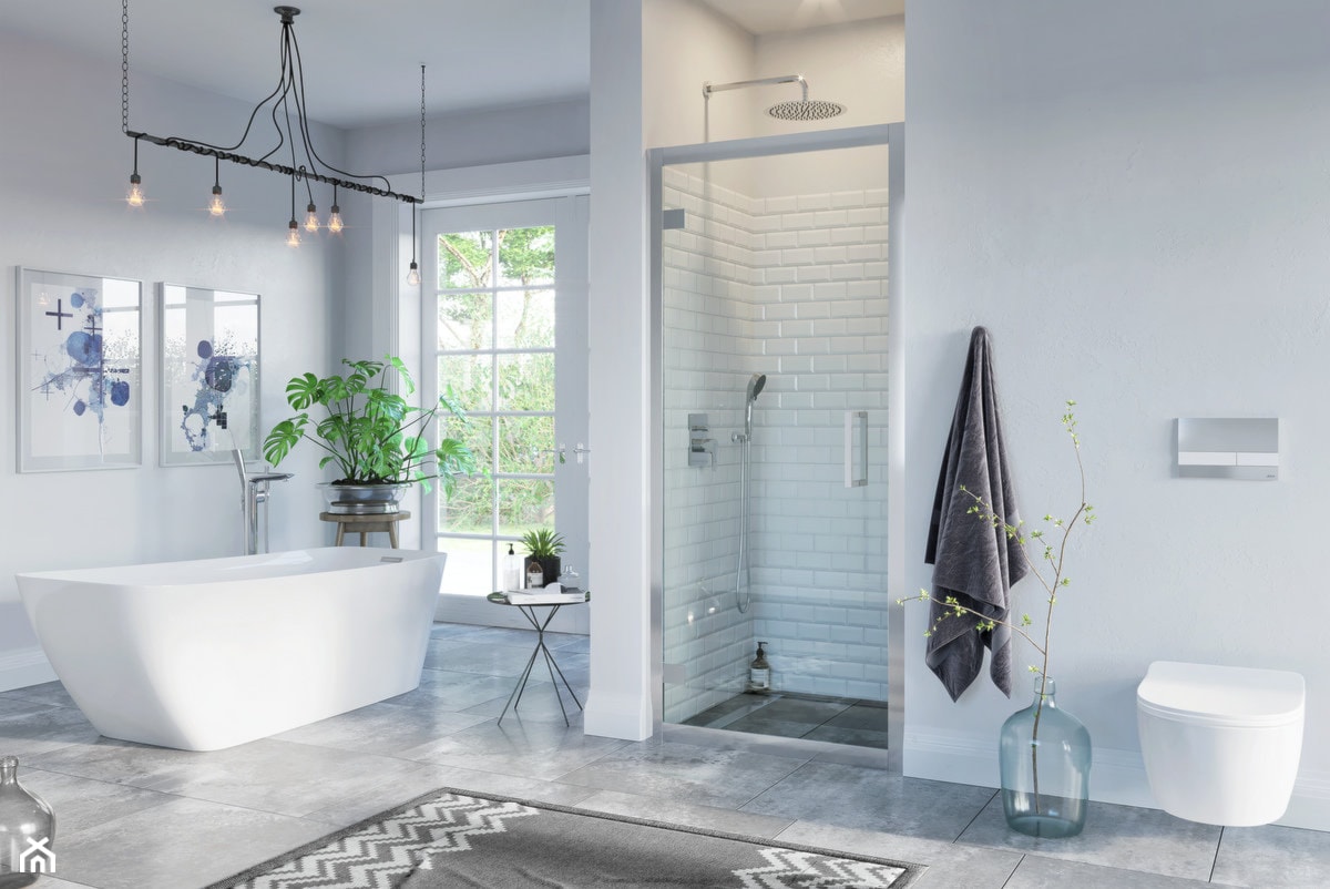 Kabiny i parawany - Duża jako pokój kąpielowy łazienka z oknem, styl skandynawski - zdjęcie od EXCELLENT - Homebook