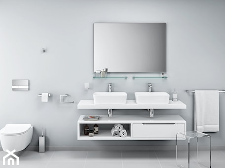 Aranżacje wnętrz - Łazienka: Dodatki i akcesoria łazienkowe - Średnia z dwoma umywalkami łazienka, styl nowoczesny - EXCELLENT. Przeglądaj, dodawaj i zapisuj najlepsze zdjęcia, pomysły i inspiracje designerskie. W bazie mamy już prawie milion fotografii!
