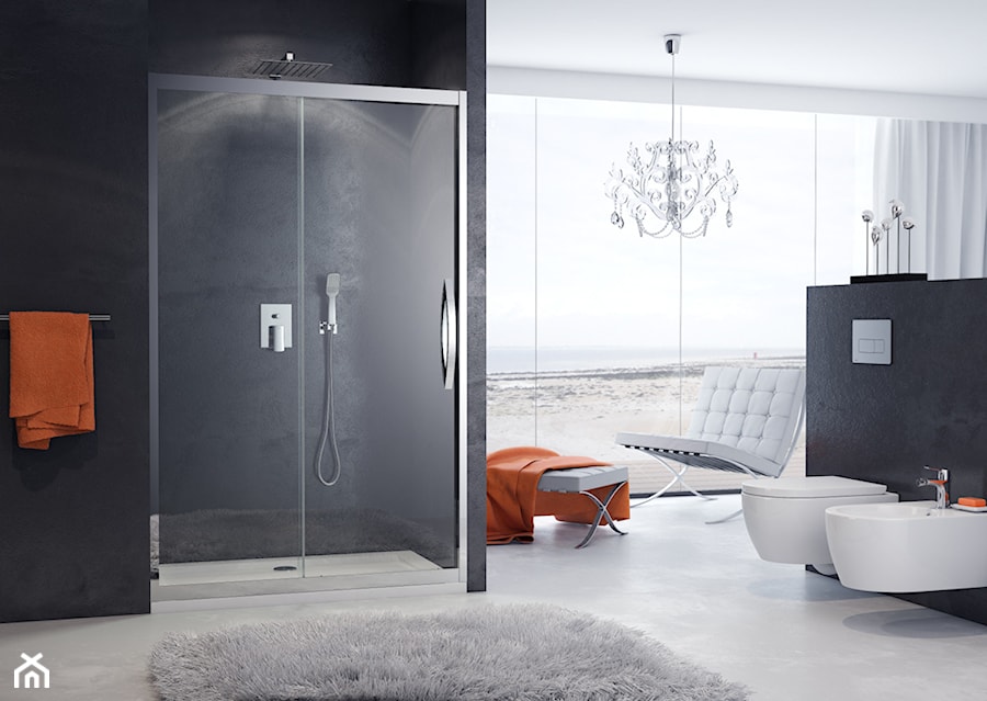Armatura - Duża na poddaszu z marmurową podłogą łazienka z oknem, styl nowoczesny - zdjęcie od EXCELLENT