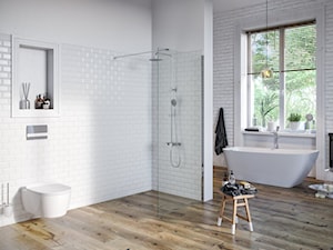 Kabiny i parawany - Duża łazienka z oknem, styl skandynawski - zdjęcie od EXCELLENT