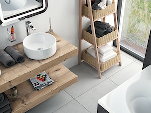 Umywalki - Mała na poddaszu łazienka z oknem, styl skandynawski - zdjęcie od EXCELLENT