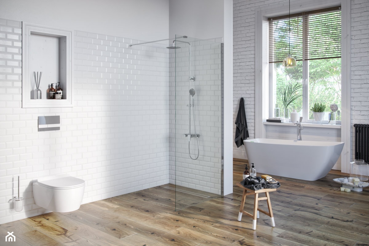 Kabiny walk-in - Duża jako pokój kąpielowy łazienka z oknem, styl skandynawski - zdjęcie od EXCELLENT - Homebook
