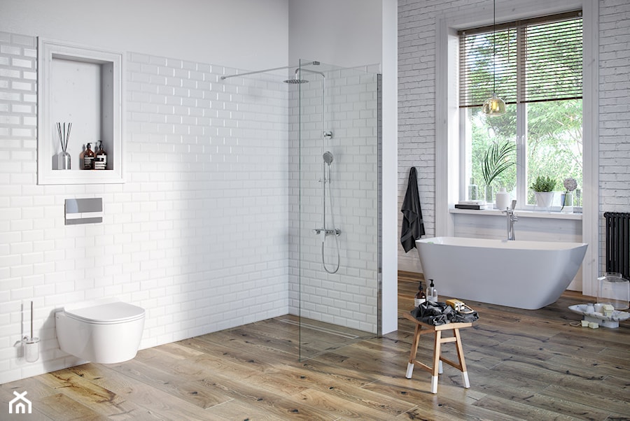 Kabiny walk-in - Duża jako pokój kąpielowy łazienka z oknem, styl skandynawski - zdjęcie od EXCELLENT