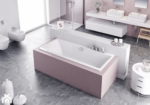 Wanny - Duża jako pokój kąpielowy z dwoma umywalkami łazienka z oknem, styl nowoczesny - zdjęcie od EXCELLENT