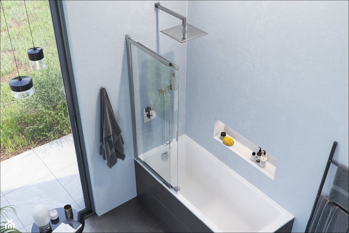 Kabiny i parawany - Mała łazienka z oknem, styl minimalistyczny - zdjęcie od EXCELLENT - Homebook