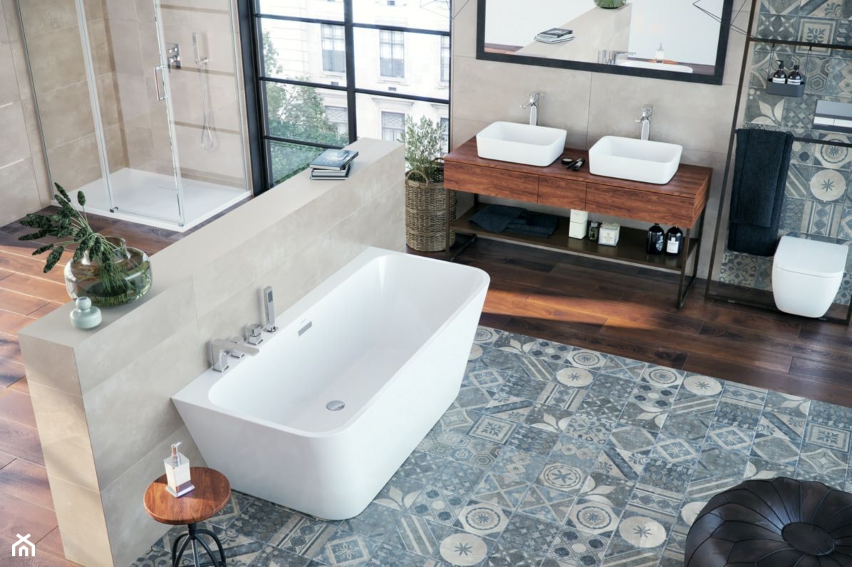 Baterie do wanien wolnostojących - Duża jako pokój kąpielowy łazienka z oknem, styl nowoczesny - zdjęcie od EXCELLENT - Homebook