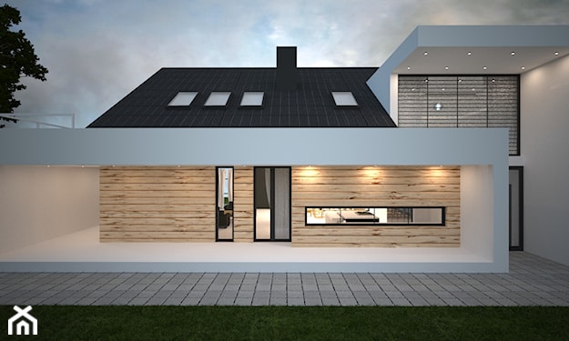 nowoczesny dom z drewnianą elewacją