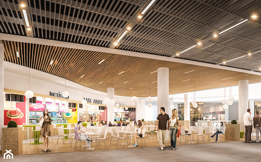 Food Court w Galerii Handlowej - Wnętrza publiczne, styl nowoczesny - zdjęcie od Przytulne wnętrze - Projektowanie wnętrz i zieleni (restauracje, kawiarnie, domy, mieszkania)