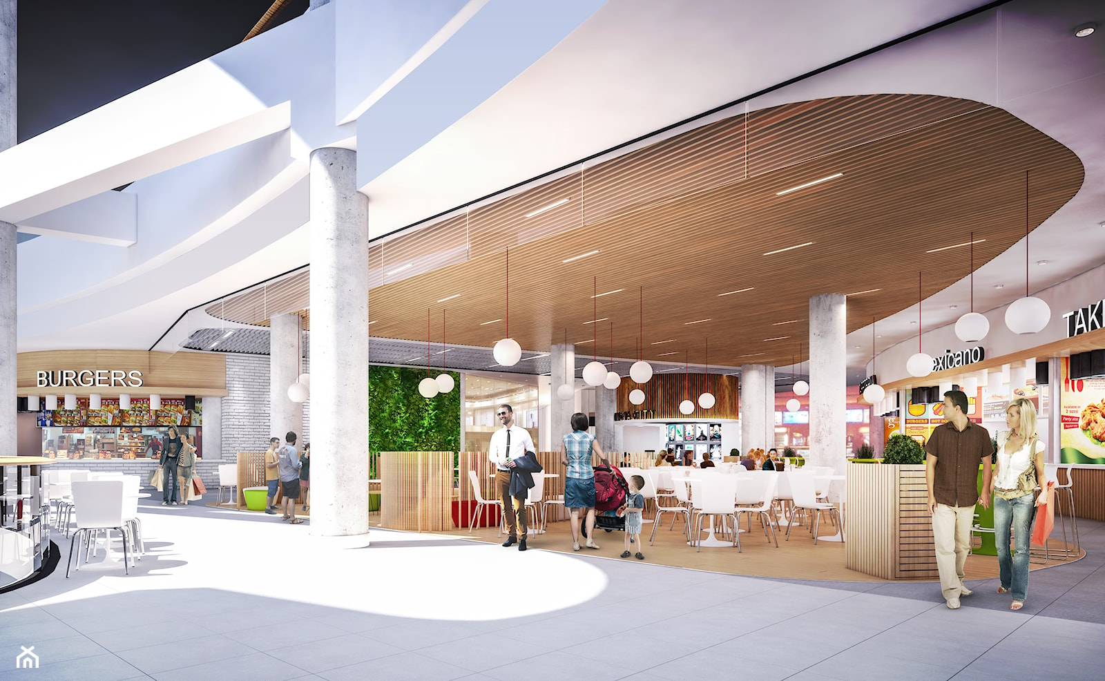 Food Court w Galerii Handlowej - Wnętrza publiczne, styl nowoczesny - zdjęcie od Przytulne wnętrze - Projektowanie wnętrz i zieleni (restauracje, kawiarnie, domy, mieszkania) - Homebook