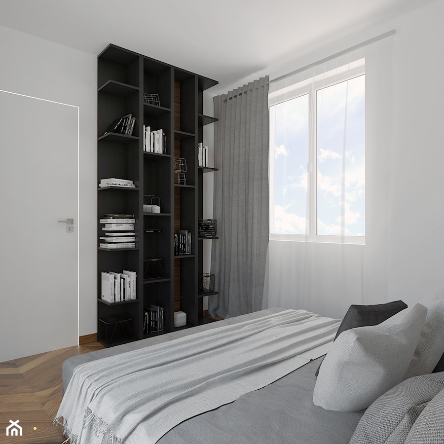 Projekt mieszkania w stylu Loftowym - Mała biała sypialnia, styl industrialny - zdjęcie od BRight Studio