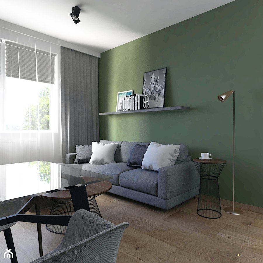 projekt mieszkania - Mały zielony salon, styl nowoczesny - zdjęcie od BRight Studio
