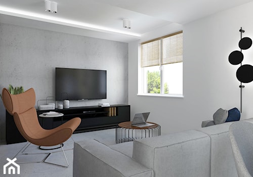 Projekt mieszkania w stylu Loftowym - Średni biały salon z jadalnią, styl industrialny - zdjęcie od BRight Studio