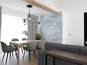 mieszkanie na poddaszu - Średnia biała jadalnia w salonie, styl nowoczesny - zdjęcie od BRight Studio