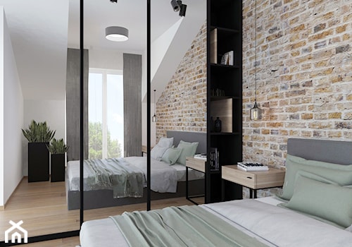 mieszkanie na poddaszu - Średnia biała czarna sypialnia na poddaszu, styl nowoczesny - zdjęcie od BRight Studio