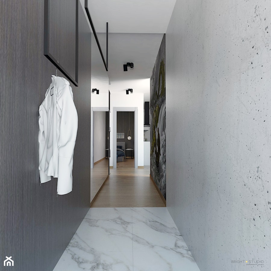 projekt mieszkania - Średni z wieszakiem z marmurem na podłodze hol / przedpokój, styl nowoczesny - zdjęcie od BRight Studio