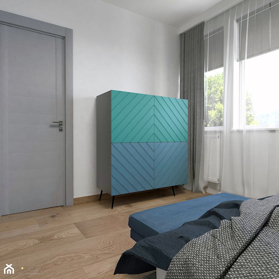 projekt mieszkania - Mała szara sypialnia, styl nowoczesny - zdjęcie od BRight Studio