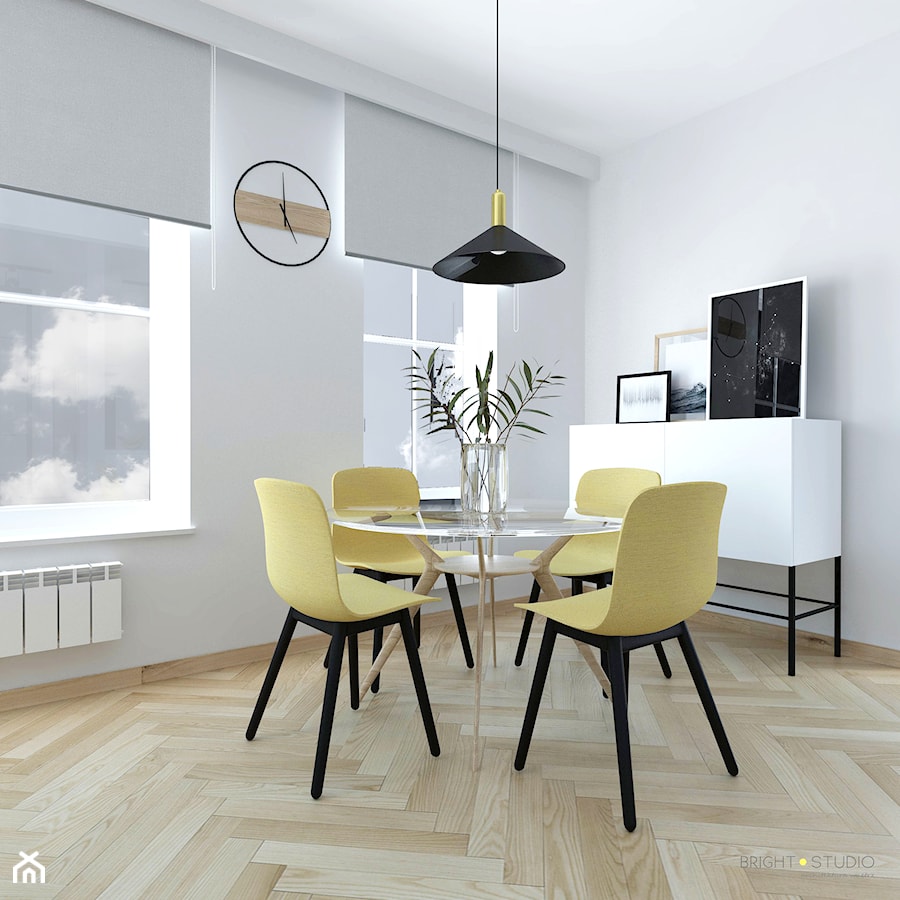 Projekt mieszkania - Średnia biała jadalnia jako osobne pomieszczenie, styl skandynawski - zdjęcie od BRight Studio