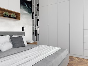 Projekt mieszkania w stylu Loftowym - Mała szara sypialnia, styl industrialny - zdjęcie od BRight Studio
