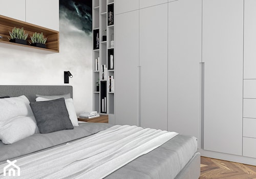 Projekt mieszkania w stylu Loftowym - Mała szara sypialnia, styl industrialny - zdjęcie od BRight Studio