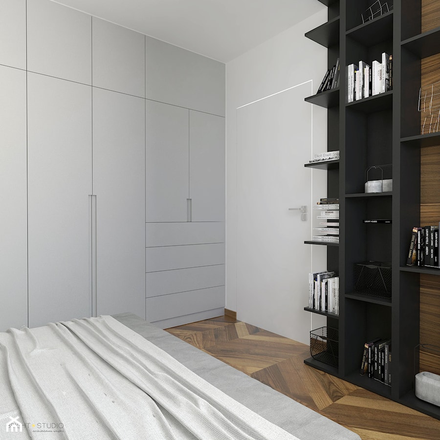 Projekt mieszkania w stylu Loftowym - Mała biała sypialnia, styl industrialny - zdjęcie od BRight Studio
